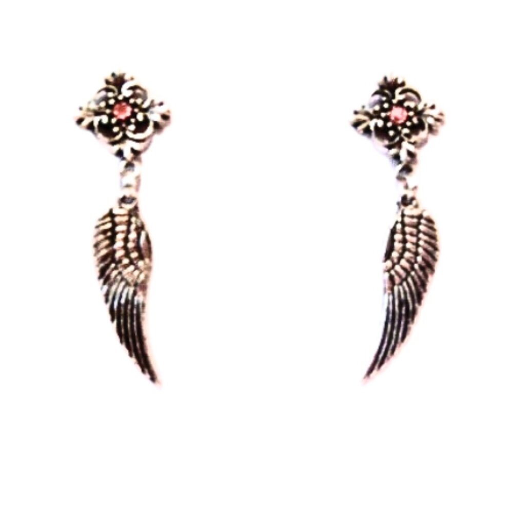 Embellished Silver Angel Wing Earrings
